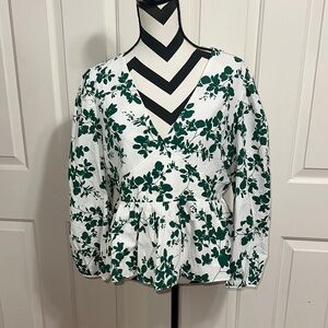 Hyacinth House Elaine Floral Green and White Women's Top